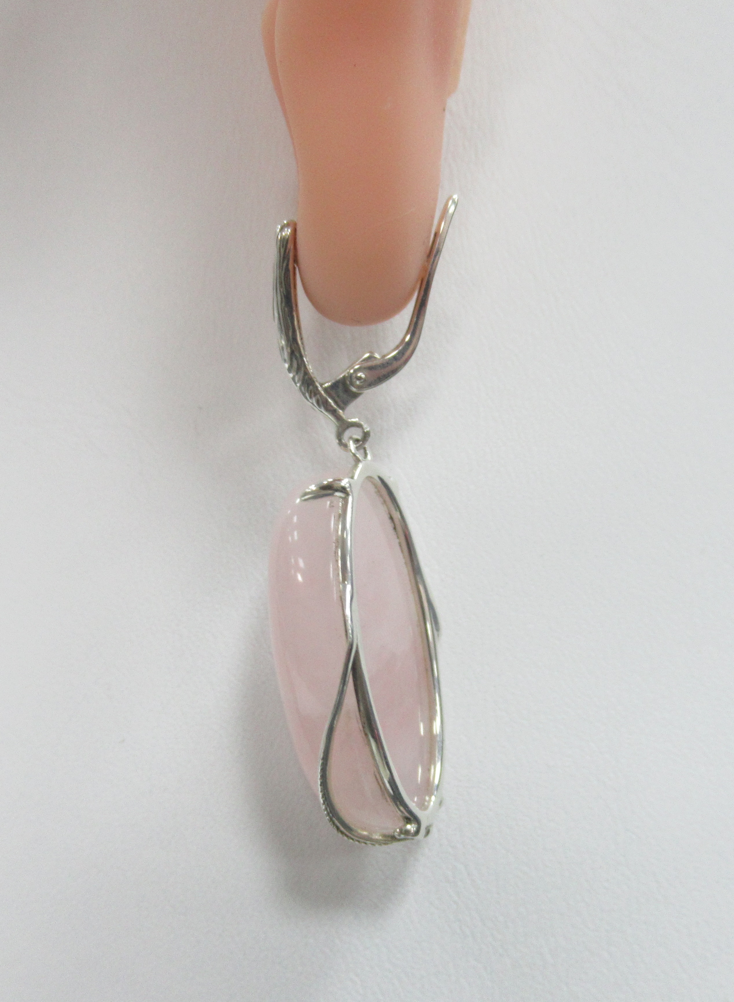 Серебряные серьги с розовым кварцем